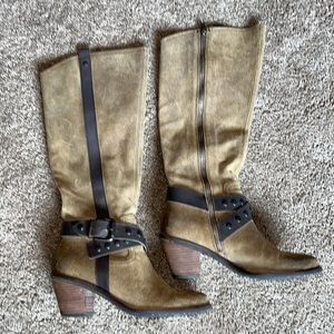 OTBT knee high light brown boots with buckle details. Size 7